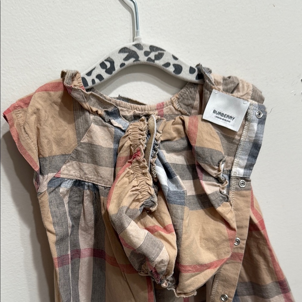 Burberry Kids Plaid Dress in Beige and Red